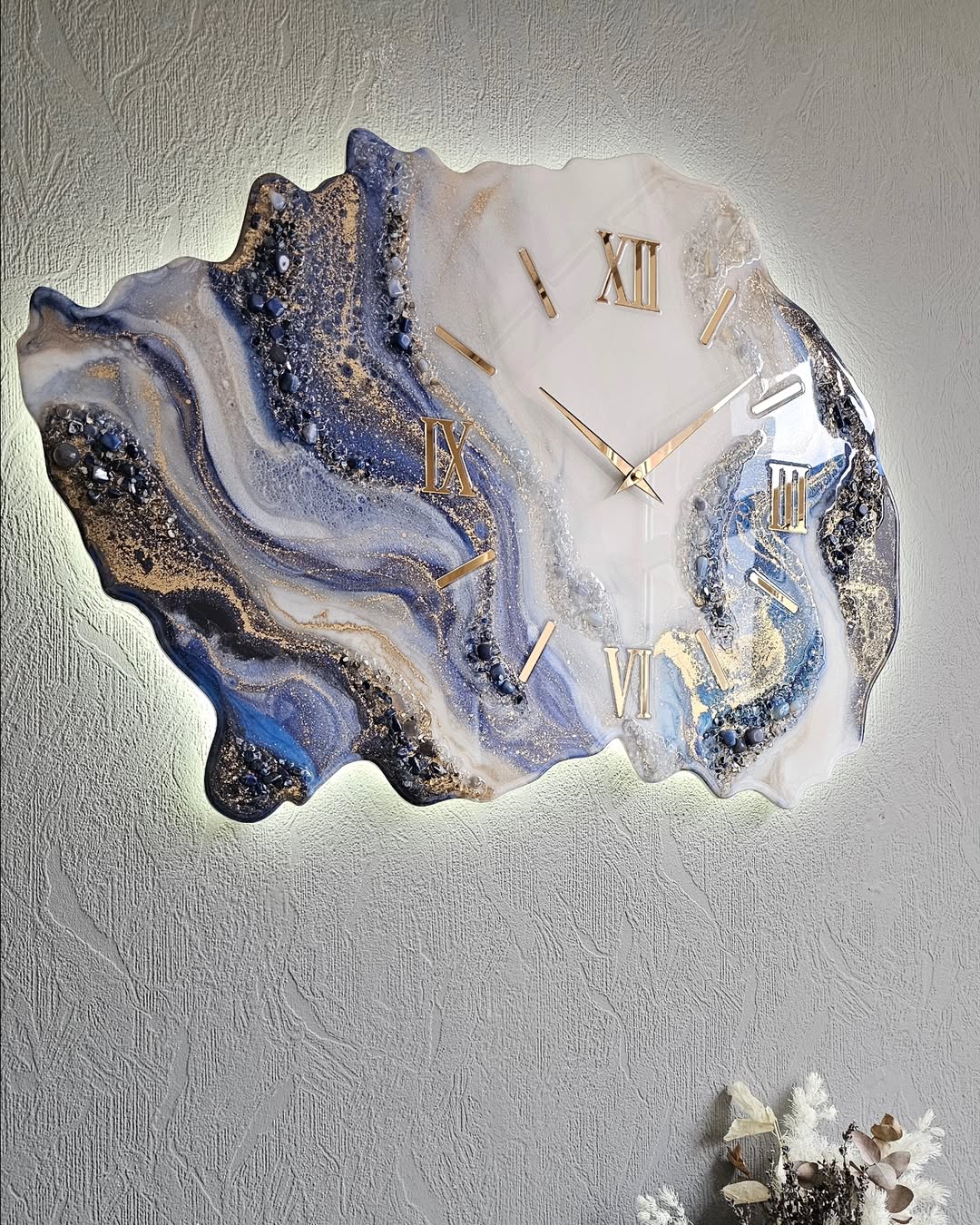 Luxury Crystal Abstract Epoxy Resin Wall Clock for Home Décor