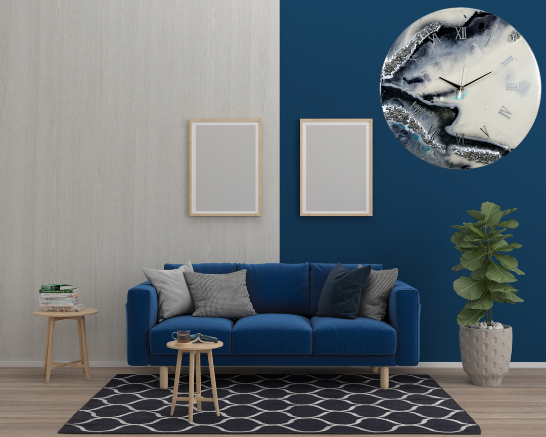 Horloge murale époxy design pour la décoration de bureau, horloge murale à chiffres romains, horloge murale en résine, noir, sans verre, horloge en résine faite à la main