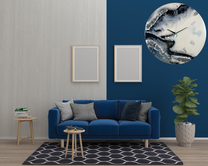 Horloge murale époxy design pour la décoration de bureau, horloge murale à chiffres romains, horloge murale en résine, noir, sans verre, horloge en résine faite à la main