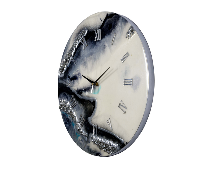 Horloge murale époxy design pour la décoration de bureau, horloge murale à chiffres romains, horloge murale en résine, noir, sans verre, horloge en résine faite à la main