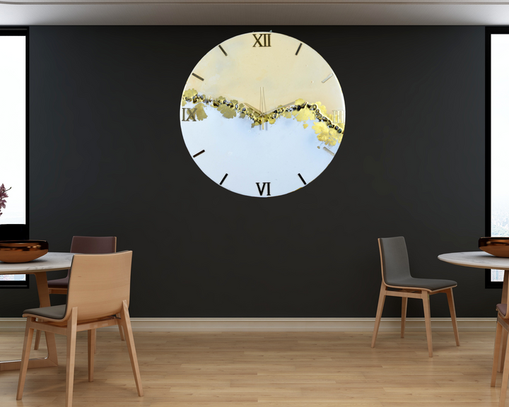 Horloge murale design en résine époxy pour la décoration de bureau, horloge murale à chiffres romains, horloge murale en résine, bleu ciel, marron, sans verre, 15 pouces, horloge en résine faite à la main