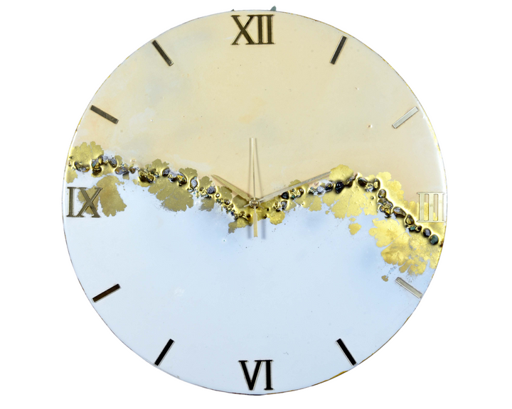 Horloge murale design en résine époxy pour la décoration de bureau, horloge murale à chiffres romains, horloge murale en résine, bleu ciel, marron, sans verre, 15 pouces, horloge en résine faite à la main