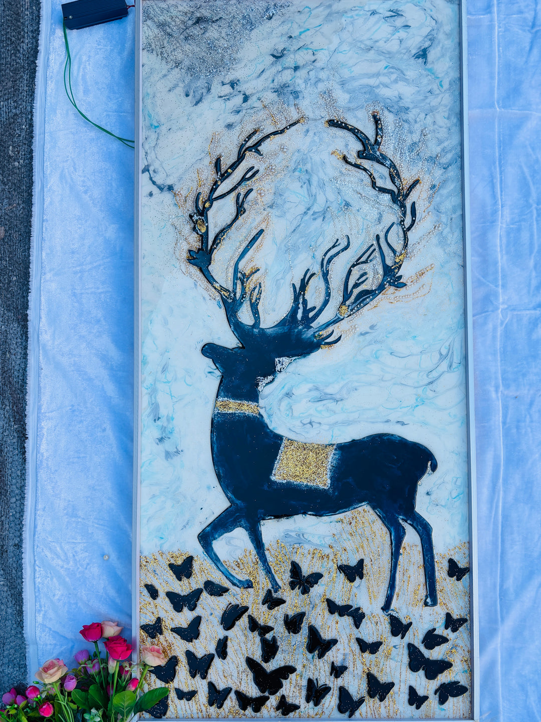 Deer Resin Art Painting Wall Decor with or without LED Luxury Unique Picture Resin Painting Resin art Wall Decor Wall Hangings Painting Crystal Epoxy resin wall painting Large resin artwork modern art
