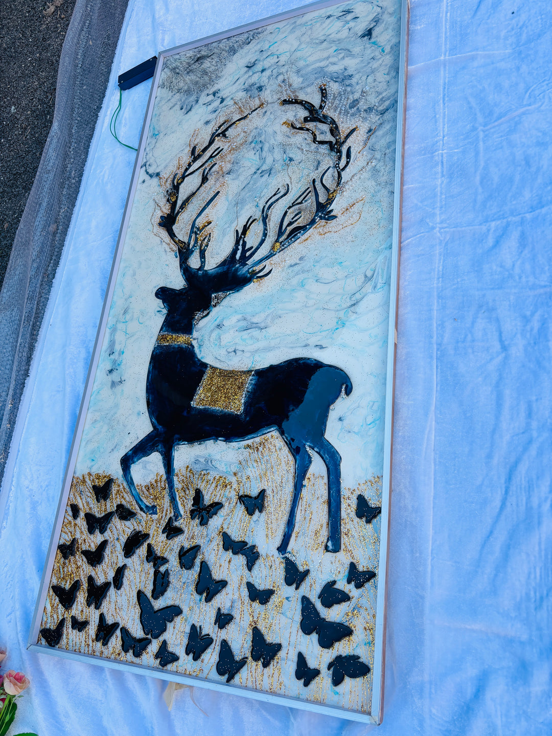 Deer Resin Art Painting Wall Decor with or without LED Luxury Unique Picture Resin Painting Resin art Wall Decor Wall Hangings Painting Crystal Epoxy resin wall painting Large resin artwork modern art