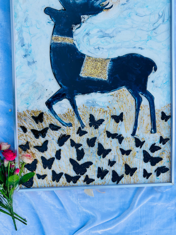 Deer Resin Art Painting Wall Decor with or without LED Luxury Unique Picture Resin Painting Resin art Wall Decor Wall Hangings Painting Crystal Epoxy resin wall painting Large resin artwork modern art