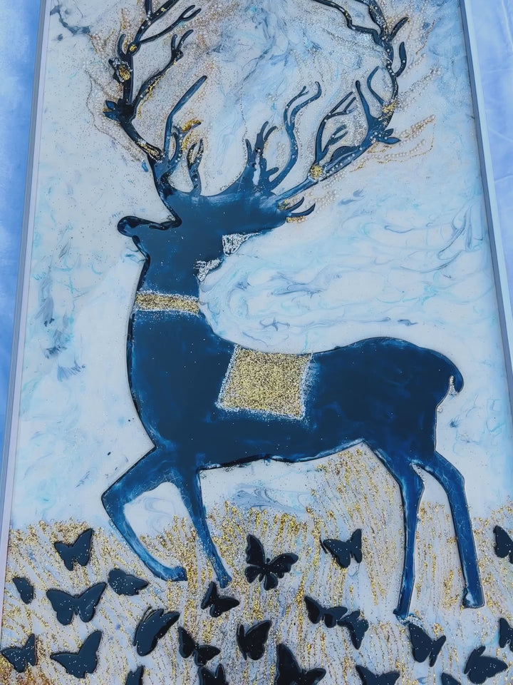 Deer Resin Art Painting Wall Decor with or without LED Luxury Unique Picture Resin Painting Resin art Wall Decor Wall Hangings Painting Crystal Epoxy resin wall painting Large resin artwork modern art